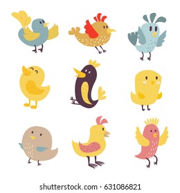 Cute birds vector set illustration cartoon colorful