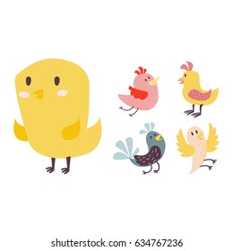 Cute birds vector set illustration cartoon colorful