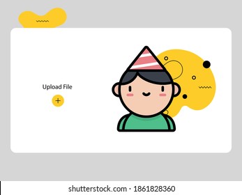 Cute birthday avatars on white background and black yellow abstract