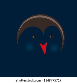 Cute birthday baby sticker with animals penguin Design for greeting card, cartoon invitation, banner, frame milestone print Isolated on dark blue