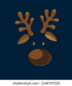 Cute birthday baby sticker with animals deer, reindeer Design for greeting card, cartoon invitation, banner, frame milestone print Isolated on dark blue
