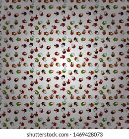 Cute birthday background on white, red and black. Sweets background design. Pale white, red and black seamless pattern with cupcakes. Vector illustration.