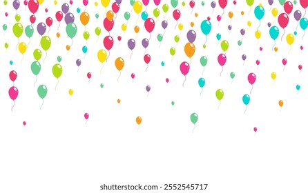 Cute Birthday Baloon Vector  White Background. Inflatable Ballon Frame. Color Jubilee Backdrop. Red and Green and Yellow Fun Balloon Pattern.