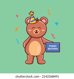 Cute birthday bear with confetti vector illustration. Isolated animal vector. Flat cartoon style