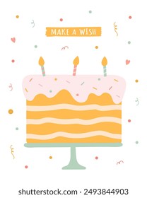 Cute Birthday cake card vector illustration