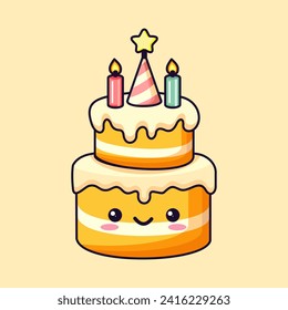 Cute birthday cake cartoon vector icon illustration food holiday icon concept