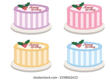 Cute birthday cake element set. Suitable for flat design illustration, clip art, stickers, etc