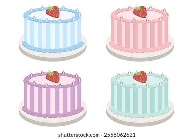 Cute birthday cake element set. Suitable for flat design illustration, clip art, stickers, etc