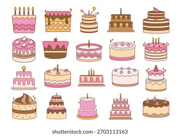Cute Birthday Cake Element Set