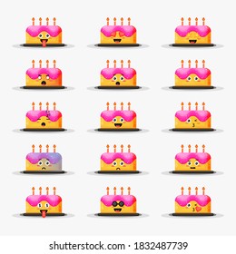 Cute birthday cake with emoticons set