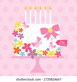 cute birthday cake on pink polka dot background perfect for birthday greeting card