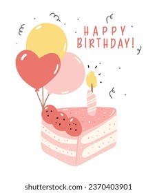 cute birthday cake slice festive greeting card. Perfect for joyful events and cheerful celebrations.