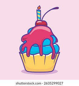 Cute birthday cake vector illustration
