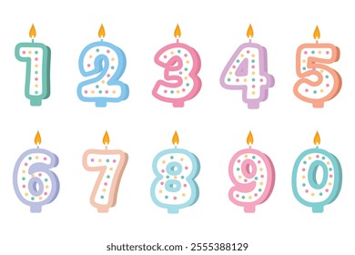 Cute birthday candles element set. Pastel color. Suitable for flat design illustration, clip art, stickers, etc