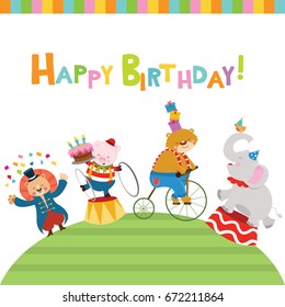 Cute Birthday Card With Circus Animals