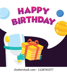 Cute birthday card and invitation for children with space,astronaut, and planet theme.