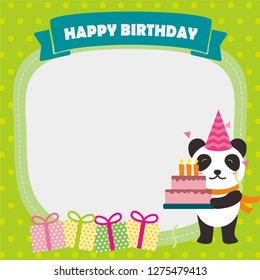 Cute birthday card template design with panda character 