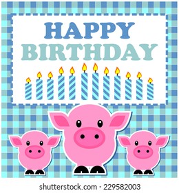 Cute Birthday Card With Three Pig