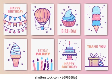 cute birthday cards. Linear design. vector illustration
