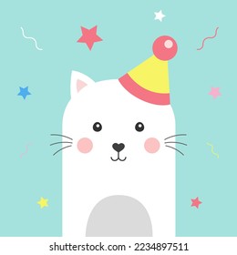 Cute birthday cat cartoon illustration card. Happy birthday card design.  