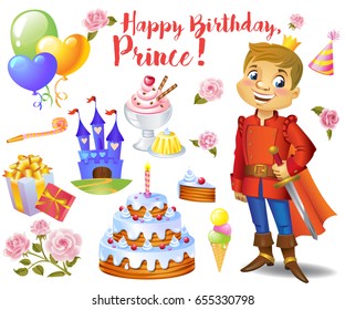 Cute birthday design elements for a party in style of the little prince