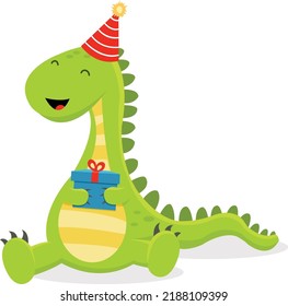 Cute Birthday Dinosaur With Gift