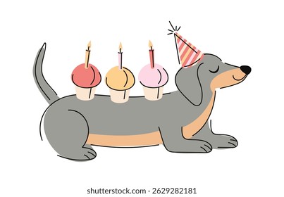 Cute birthday dog carrying cupcake
