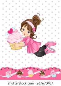 Cute Birthday Girl with Cupcakes and Hearts
