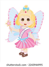 Cute birthday girl in fairy dress and wings