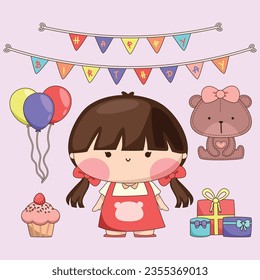 Cute Birthday Girl Vector Illustration
