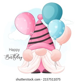 Cute Birthday Gnome Illustration for Decoration
