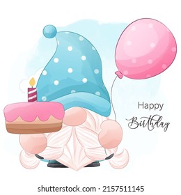 Cute Birthday Gnome Illustration for Decoration
