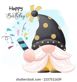 Cute Birthday Gnome Illustration for Decoration