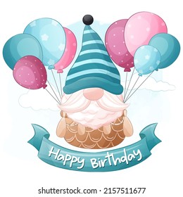 Cute Birthday Gnome Illustration for Decoration