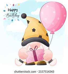 Cute Birthday Gnome Illustration für Dekoration