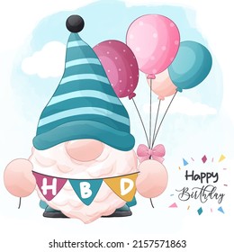 Cute Birthday Gnome Illustration for Decoration