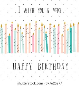 Cute Birthday greeting card with color candles