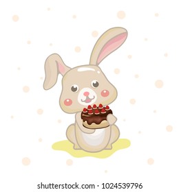 Cute birthday greeting card with party flags and rabbit
