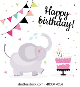 Cute birthday greeting cards design with elephant