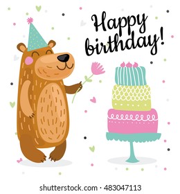 Cute Birthday Greeting Cards Design With Bear