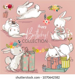 cute birthday hares collection