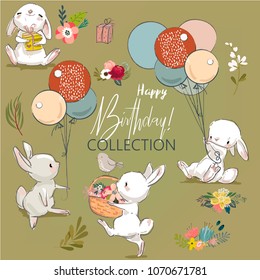 cute birthday hares collection