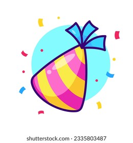 Ilustración del icono del vector de caricaturas de Hat Party de cumpleaños lindo. Vector Premium Aislado del Concepto de icono de objeto de vacaciones. Estilo de dibujo plano