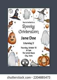 cute birthday invitation card with halloween theme template background