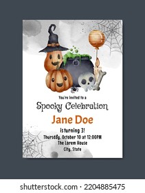 cute birthday invitation card with halloween theme template background