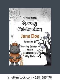 cute birthday invitation card with halloween theme template background