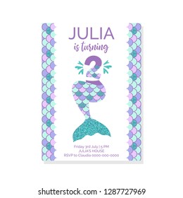 Cute birthday invitation for little mermaid Sea Party.Mermaid second
birthday vector illustration 