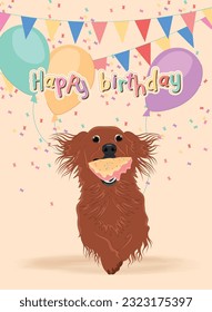 Cute birthday invitational card with a happy dog Vector illustration