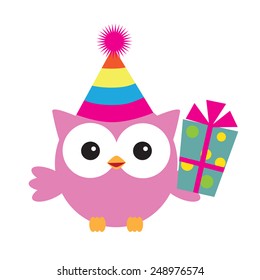 Cute birthday owl vector illustration
