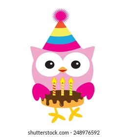 Cute birthday owl vector illustration
